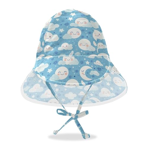 Boho Blue Simple Toddler Baby Beach Hat Boys Beach Bucket Hats Toddler Girl Sun Protection Large Brim Travel Essentials