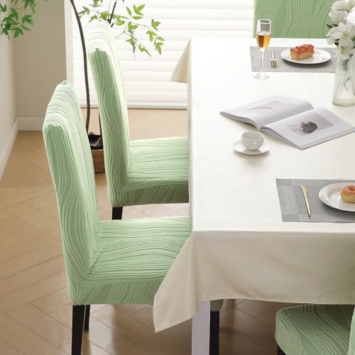Image of HOKIPO 200 GSM Stretchable Knitting Jacquard Chair Cover Set of 2,'Nestiva Series' Pastel Green (AR-6072-GRN)