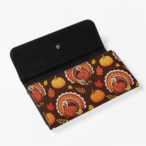 Image of AFPANQZ PU Leather Women's Wallet Long Spacious Trifold Design Card Slots | Turkey Pumpkin Print Soft Leather Trifold Large Capacity Ladies Travel Purse Dust Resistnt Wallet, Fall Decor