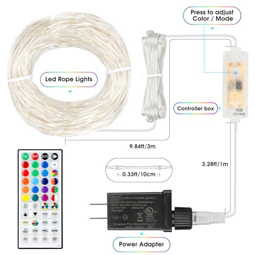 Mlambert USTX-RGB-CCR01-1 99Ft Rope Lights Outdoor, 18 Colors 300 Leds 7 Modes Rgb Fairy String Light With Remote & Timer, Multicolor Halloween Christmas Twinkle Light thumb #8