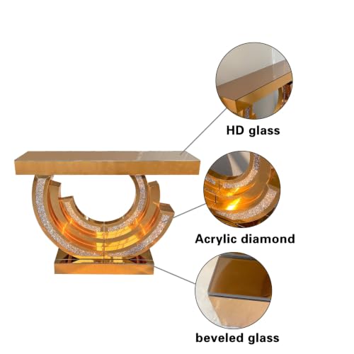 Brown Mirrored Console Table, 42.9" Decorative Entryway Table with Crystal 3C Shaped Base, Contemporary Mirrored Accent Table for Hallway, Living Room and Foyer by WOCFYK - Used condition - Image 4