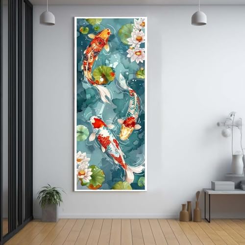Diamond Painting La carpe koi 60x150cm et fleur de lotus broderie diamant grand format
