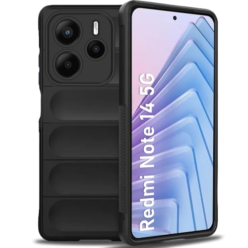 Image of TheGiftKart Liquid Silicon Back Cover Case for Mi Redmi Note 14 5G / Note 14 SE 5G | ShockProof Military Grade Protection | Micro-Fibre Cloth On Inner Side | Built-in Anti-Slip Grip Cover (TPU, Black)