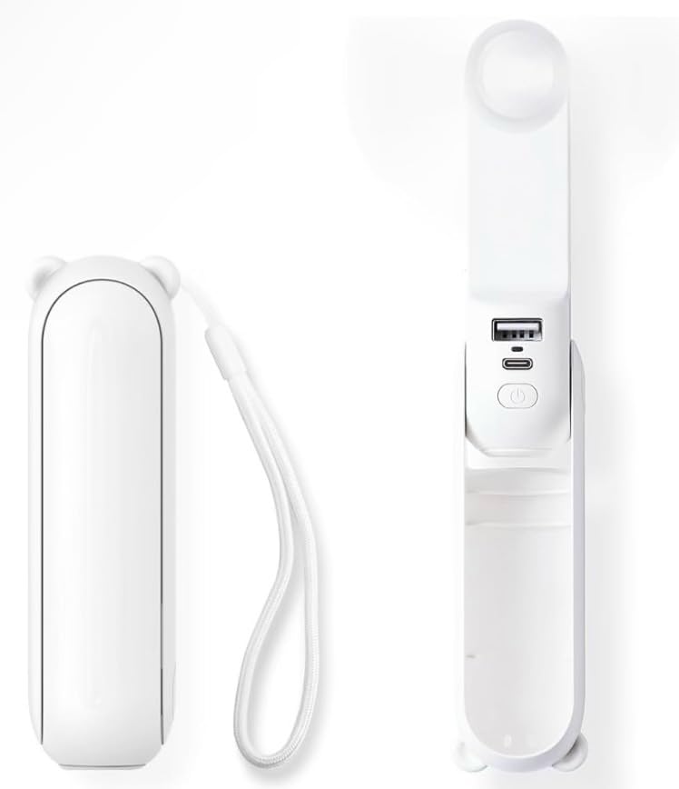 Handheld Mini Fan, 3 IN 1 Hand Fan, USB Rechargeable Small Pocket Fan [12-19 Working Hours] with Power Bank, Flashlight, Portable Fan for Travel/Summer/Concerts/Lash, Gifts for Women (Plastic, White)