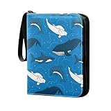 Dolphin Shark Whale on Blue Card Binder for Trading Cards, 4 Pocket with 50 Sleeves up to 400 Cards, Double Sided Pockets Card Holder Carry Case for Baseball Card, Football Card, Gaming Cards