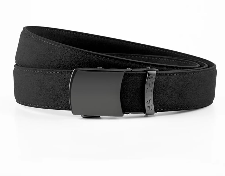 Image of HALDEN Micro Fiber Suede Belt for Men | Vegan Ratchet Belt with Magnetic Auto-Lock Buckle | Adjustable Formal Belt Fits Up to 44 Inch Waist