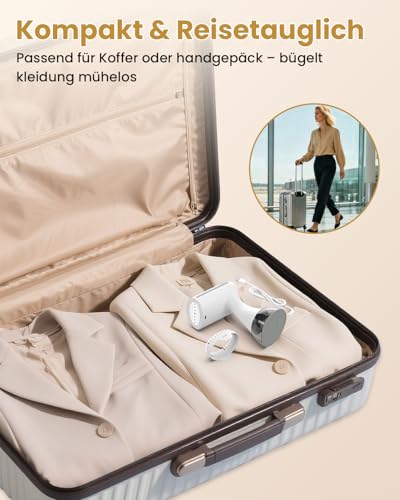 Steamer Dampfglätter Reise 15s Schnelles Aufheizen, 1500 W 25 g/min Tragbarer Dampfbügler Handgerät, Klein Leicht Clothes Steamer für Zuhause Büro, 300 ml Wassertank & Abschaltautomatik (Weiß)