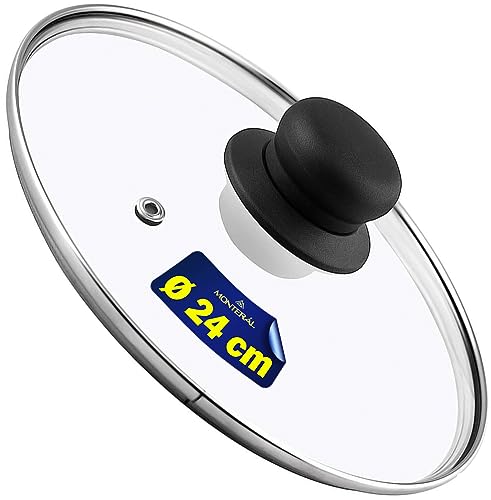 Universal Tapa de Cristal para Ollas y Sartenes – Diámetro Ø 24 cm - Borde de Acero Inoxidable - Garantía de 10 Años - MONTERAL