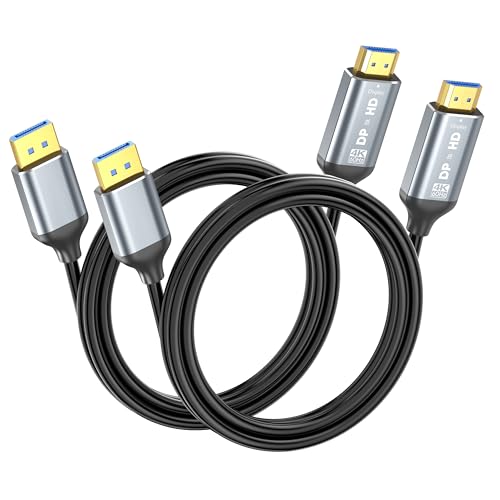 Image of Ureegle 4K DisplayPort to HDMI Cable 6ft 2-Pack, Uni-Directional DP (Source) to HDMI (Display) Cable for Desktop Monitor Projector HDTV AMD NVIDIA, 4K@60Hz, Aluminum Shell, Compatible Lenovo HP Dell