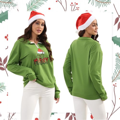 AKTOTO Novo pulôver Ugly Christmas Moletom unissex com estampa de monstro verde com chapéu de Natal,