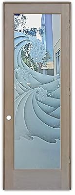 Frosted Glass Interior Door - High Seas - 3D Enhanced Clear - Oceanic - 30" x 84" - Knob on Left - Pull Open - Alder Clear