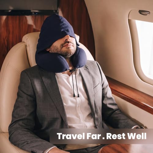 Hemompito Neck Pillow with Blackout Hood, Travel Pillow for Airplane, Ergonomic Memory Foam, Adjustable Buckle Strap, Breathable & Detachable Modal Cotton Pillowcase, Ideal for Traveling, Office Naps - image 6