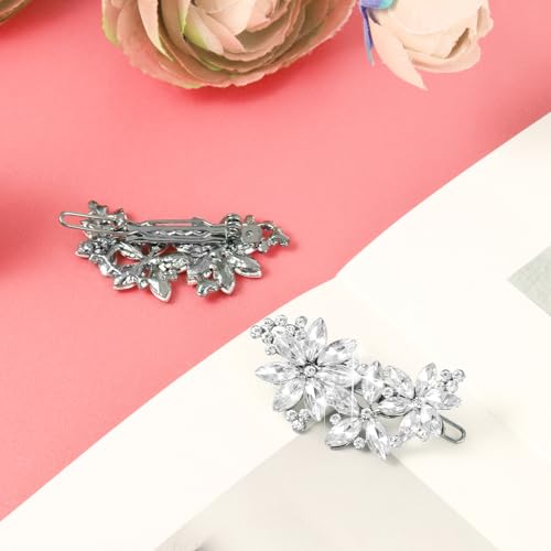 Andibro 4 peças de grampos de cabelo com strass, presilhas de cabelo de flor de cristal de prata str