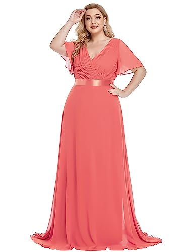 image for Ever-Pretty Women's Plus Size A-line V Neck Ruched Formal Dresses for 