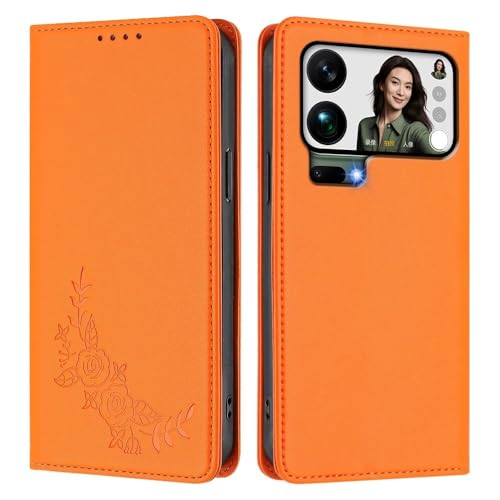 Housse Redmi Note 13 4G orange pour emporter vos cartes en balade avec style floral unique