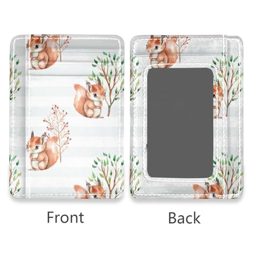 Watercolor Squirrel and Trees Slim Minimalist Front Pocket RFID Blocking Leather Wallets for Men Women2