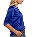 Spring Tops for Women 3/4 Sleeve Shirts Round Neck Loose Casual Blouses Solid Color Satin Silk Tshirts Spring Summer Outfits Blue