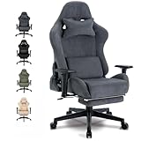 Asukale Gaming Stuhl, Atmungsaktiver Bürostuhl Ergonomisch aus Hochwertigem Stoff, So Weich Wie Pelz, PC-Stuhl, Verstellbarer und Drehbarer Schreibtischstuhl mit Fußstütze, Grau