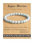 Landorilo Bracelet en Pierres Naturelles Thérapeutiques de 6 mm, Adapté aux Femme et aux Homme, Bracelets en Perles de Cristal Élastiques, Cadeau d'anniversaire ou de Noël（Aigue-marine）
