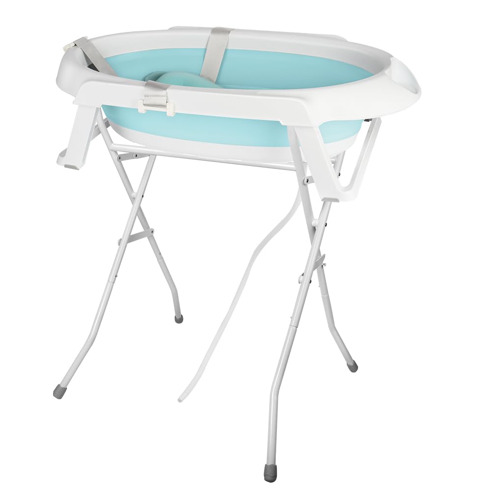 Bañera infantil con soporte 82 cm, bañera plegable para bebé, tumbona de baño para bebe, baño seguro y cómodo para recién nacido, bañera plegable con soporte antideslizante