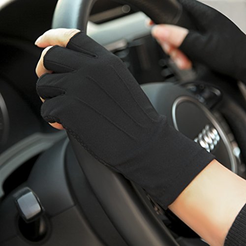 JIAHG Sommer Halbfinger Handschuhe Baumwolle Fahrradhandschuhe Kurz Spitzenhandschuhe Anti-Rutsch, Anti-UV Schutz, Dünn Sonnenschutz, Einheitsgröße, Schwarz A