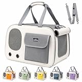 猫が逃げない、震えない。SunStarsPets ペットキャリー 折りたたみ 猫用 小型犬用 ドライブ 通院 避難用 飛び出し防止 通気性 洗えるマット 軽量 丈夫 耐荷重8kg コンパクト収納 ショルダー対応 (グレー)