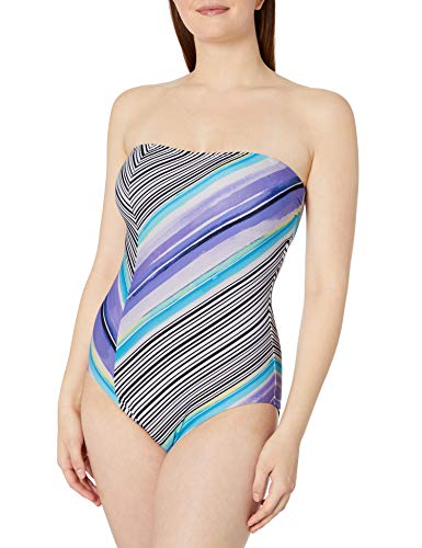 Calvin Klein Women's Classic Bandeau One Piece Swimsuit with Tummy Control, Lilac Multi, 16