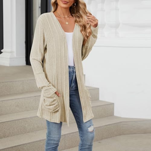 Cardigan Sweaters for Women Lightweight Open Front Thin Long Cardigans Fall Long Sleeve Knit Sweater with Pockets3