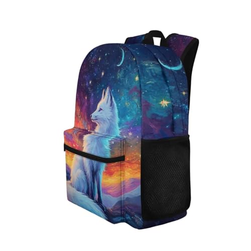 Beauty Collector White Fox Moon Star Girls School Backpacks 17" Large Capacity Bookbag for Travel2