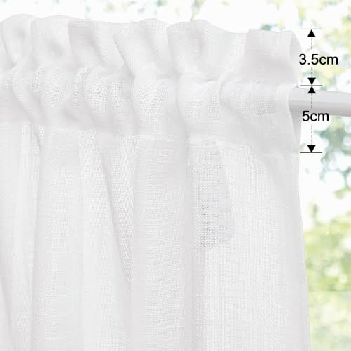 Miniatura 3 de Pony Dance Visillos Cortas Para Ventanas Cortina Blanca 90x45cm Cortina Cocina Ventana Cortinas Translucidas Cortina Con Aspecto De Lino, 1 Pieza, Blanco
