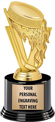 Crown Awards Hockey Trophy with Engraving, 7" Gold Hockey Trophy Award On Deluxe Round Base