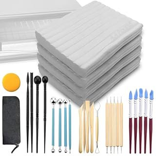 ReArt Oven Bake Polymer Clay White, Non Toxic 4.4Lbs with Pottery Tools & Paint Brushes Great for Modeling, Sculpting, Holiday, DIY Jewelry Making Projects. Great for All Skill Levels (White & Tools)