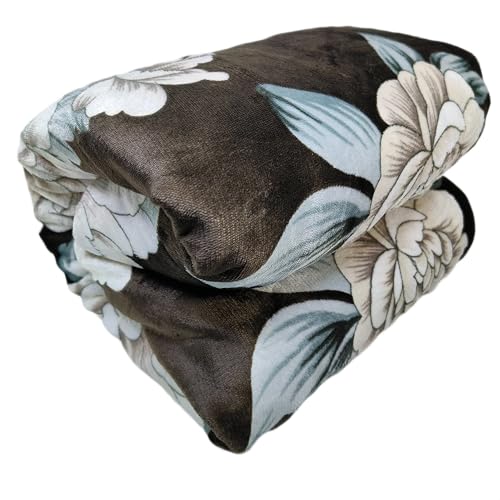 Image of Winter Premium Flannel Velvet Warm Duvet Cover Quilt Cover | Rajai Cover | Blanket Cover | Comforter Cover Single Size 60x100 inches Woollen (Brown Colorfull Flower, Single Bed)