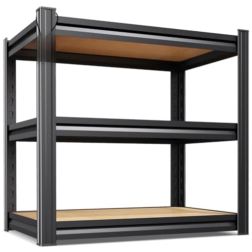 Image of Set of 8 Garage Shelving,3 Tier Garage Storage Shelves,Adjustable Heavy Duty Metal Shelving Units and Storage Large Rack,Utility Steel Shelf For Shop Warehouse Industrial Pantry Basement 33 inchx35 inchx16 inch