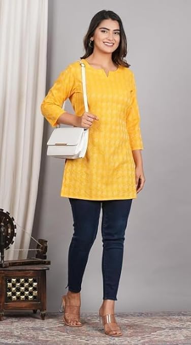 Traditional Cotton Print Kurta Office Short Kurti Tops Tunics for Women - Image 5