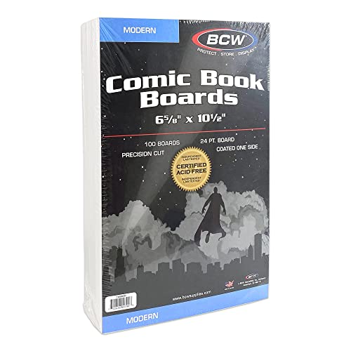 BCW Modern Comic Backing Boards - 100 Pack | Certified Acid-Free Lab-Tested Archival Quality Comic Book Boards | Ideal for Comic Book Storage and Preservation