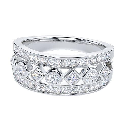 THELANDA Genuine Moissanite Simulated Diamond Sterling Silver 8mm Wide Cocktail Fashion Half Eternity Anniversary Ring Wedding Ring3