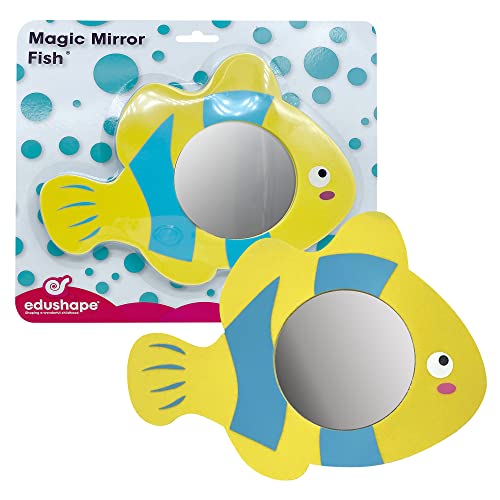 Edushape Magic Mirror Shapes, Fish - Bath Foam Toys with Mirror - Stick-On, Removeable - Toddlers 1-3 - Cause, Effect, Cognitive Skills