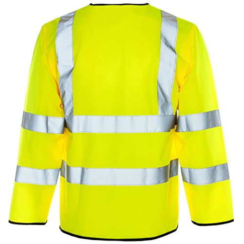 Expert Workwear Hi Vis Viz Long Sleeve Waistcoat Vest Work Hi Viz Mens Jerkin Yellow - Class 3 Protection (S, Yellow)