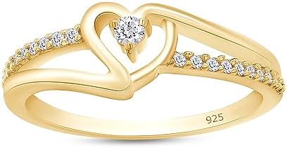 Bypass Heart Promise Ring for Women 1/10 Carat Round Moissanite, ...