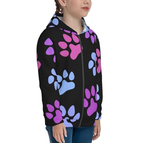 Cat Dog Footprints Kids Pullover Hoodies Boys Zip Up Sweatshirts Girls Athletic Clothes with Pocket4