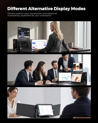 Image of 14 inch Triple Laptop Screen Extender, FHD 1200P Triple Screen Laptop Monitor Extender, One Cable Connection Quad Portable Monitor for 12 inch-16.5 inch Laptops, Driver Needed, USB-C Plug&Play Fit for Wins, Mac
