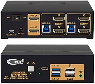 CKL 2 Port USB 3.0 KVM Switch Dual Monitor HDMI 4K 60Hz, Keyboard Video Mouse Peripherals Switcher for 2 Computers 2 Monitors with Audio 922HUA-3