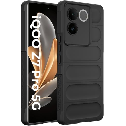 Image of A rtistque Liquid Silicone Stripes Back Cover Case for iQOO Z7 Pro 5G / Vivo T2 Pro 5G | with Camera Protection | with Inner Fabric | Anti Slip Grip | AirBag Case - Black