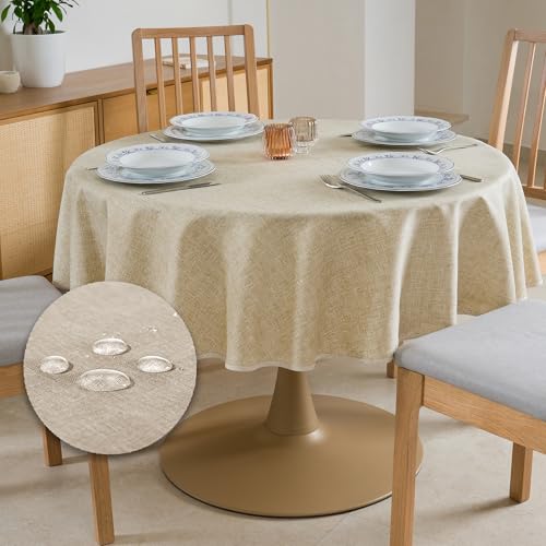 Tovaglia Antimacchia Rotonda Impermeabile 160cm Φ Diametro Beige Made in Italy Tovaglie Copri Tavolo da Interno Elegante per Occasioni Natale da Tavola Giardino Esterno Poliestere Idrorepellente