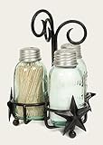 Star Salt Pepper and Toothpick Caddy Rustic Brown Finish