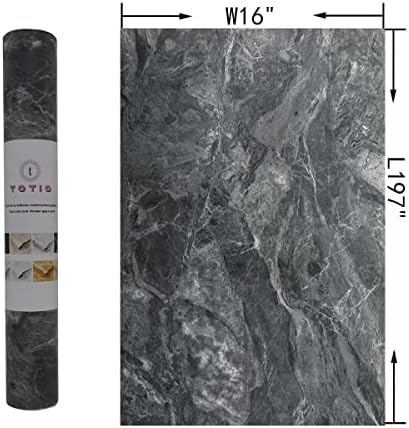 TOTIO Dark Grey Marble Vinyl Wrap Gray Sticky Back Plastic 3D Concrete Granite Effect Self Adhesive Wallpaper Peel Stick Matte Thicken 16x197inch Waterproof Kitchen worktop Covering DIY Tile Stickers