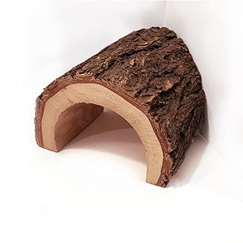 MAC’S Large Reptile Corner Half Log Shelter – Natural Wood Terrarium Cave for Lizards, Snakes, Frogs, Tortoises, Amphibians & Small Animals – Made in USA