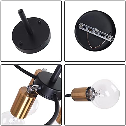 OYIPRO Semi Flush Ceiling Light Fitting, 6-Lights Ceiling Lamp, Modern Chandelier, E27 Socket Black Gold Metal Lamps, for Living Room, Bedroom, Kitchen