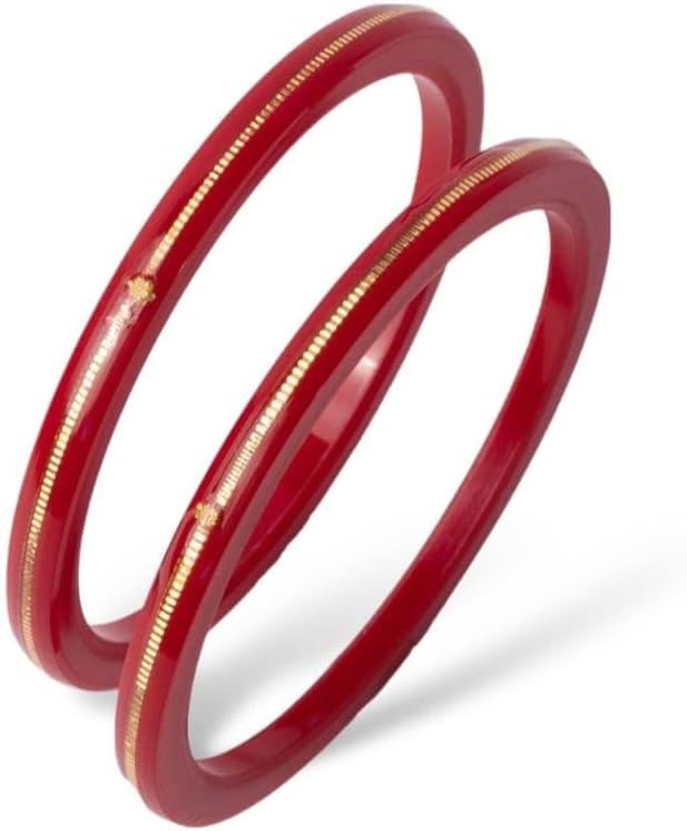 Hem Jewels by Ashok Jewellers 22kt (916) Yellow Gold Handmade Pola Bangles/Wedding Chooda/Churas for Women with Purity Certificate (Set of 2pcs) - Red